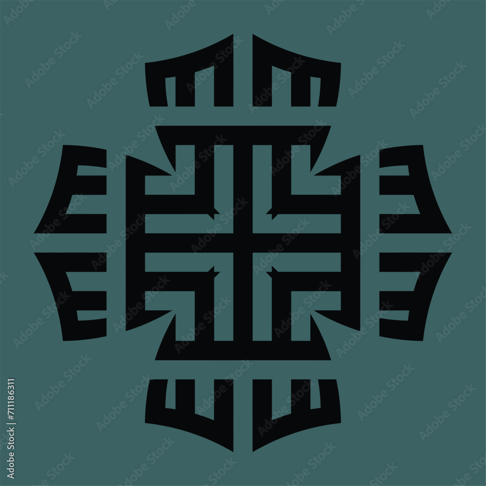 Black abstract monogram or Arabic ceramic motifs on a dark background Black abstract monogram or Arabic ceramic motifs on a dark background