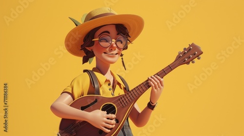 Cartoon digital avatars of River Reed A cool and confident singersongwriter with a mandolin and a charming smile, blending elements of folk, blues, and country in their music. photo