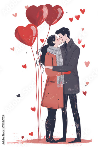 couple kissing while holding heart balloons