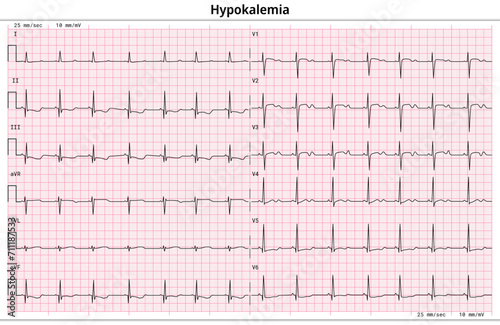 ECG Hypokalemia - Hypokalaemia - 12 Lead ECG Common Case - 6 Sec/lead - Electrocardiogram Vector Medical Illustration
