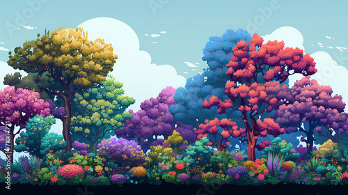 a pixel seamless element with trees and flowers