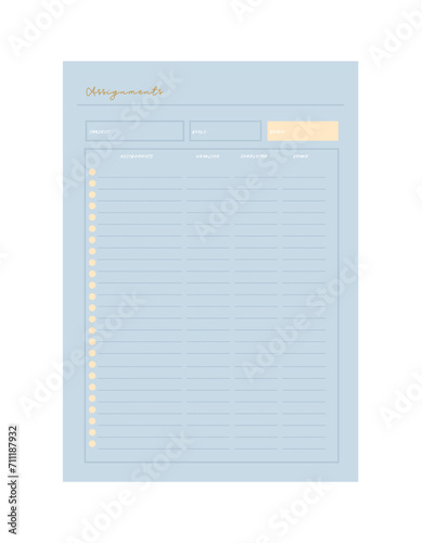 Assignment Planner. vector illustration. Minimalist planner template set