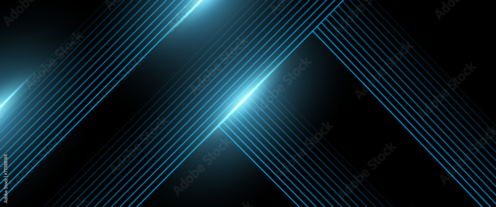 Blue and black vector abstract 3D futuristic modern neon banner with shape line. Modern shiny lines. Futuristic technology concept template. Vector illustration - obrazy, fototapety, plakaty 