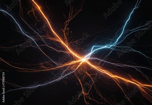 Abstract image of electrical current and voltage on a plain white background illuminated from Generative AI