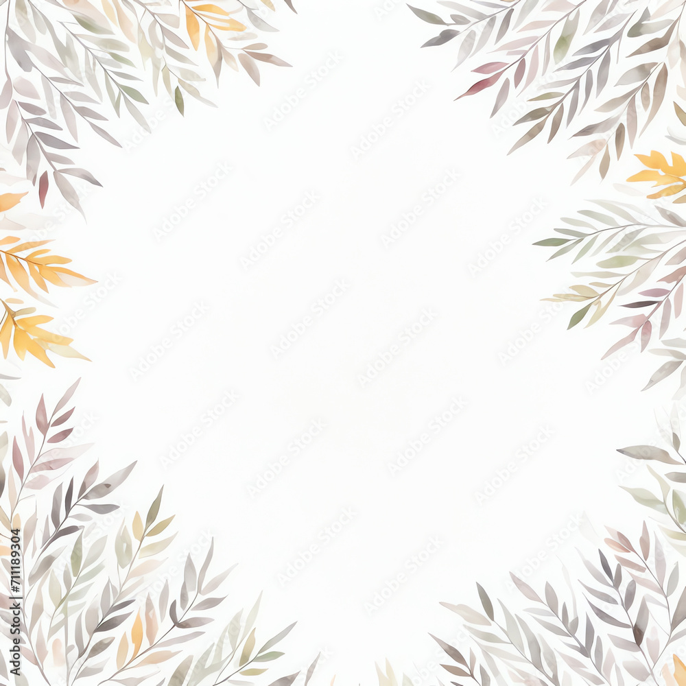 watercolor autumn fall leaves wreath frame square banner background, flower flora frame painting illustration.copy space center watercolor autumn fall leaves wreath frame square banner background, flower flora frame painting illustration.copy space center