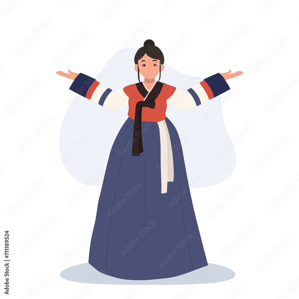 Woman in Korean Traditional Dress Hanbok Proudly Presenting Cultural Elegance.