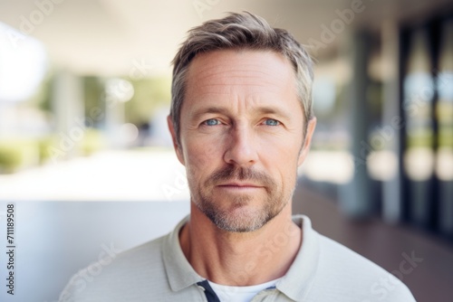 Portrait of handsome mature man in casual clothes looking at camera outdoors