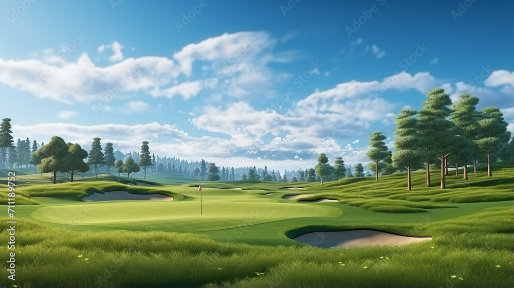 golf course with beautiful green field. golf course with a rich green turf beautiful scenery.