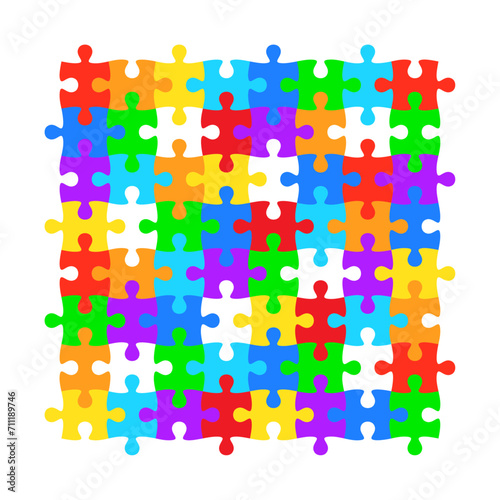 Colorful puzzle form 64 pieces vector isolated on white background.  