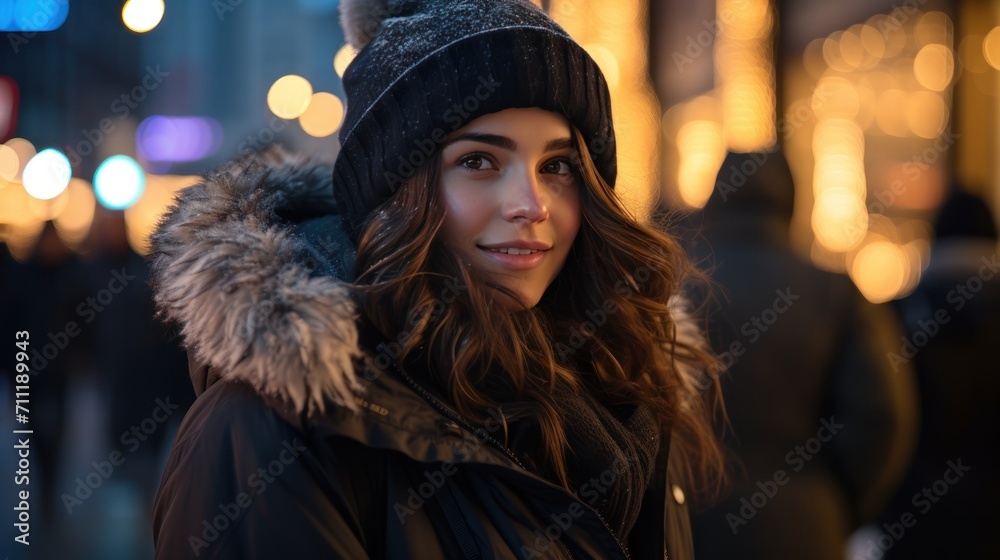 portrait Close up of a woman on winter night portrait Close up of a woman on winter night