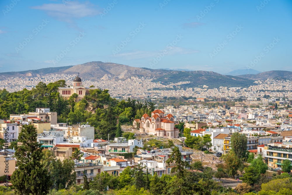Athens, Greece from on the hill top on a beautiful clear blue day