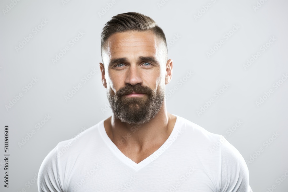 Portrait of a handsome bearded man in a white t-shirt Portrait of a handsome bearded man in a white t-shirt