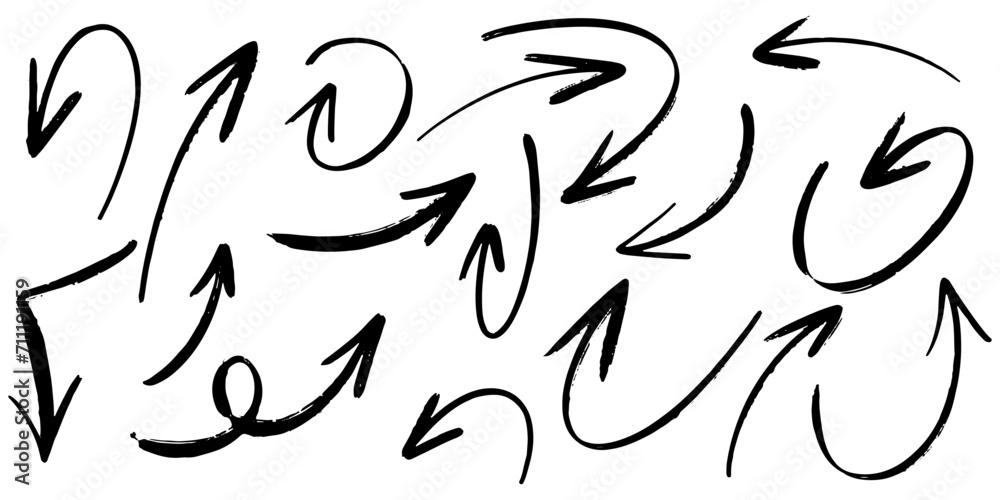 Set of Hand drawn vector arrows doodle on white background. design element vector illustration. Set of Hand drawn vector arrows doodle on white background. design element vector illustration.
