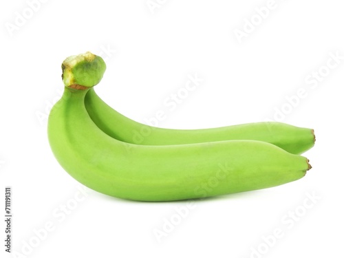 Fresh green raw bananas isolated on white background.