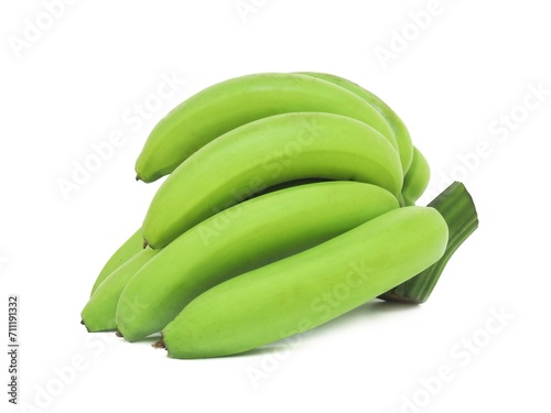 Fresh green raw bananas isolated on white background.