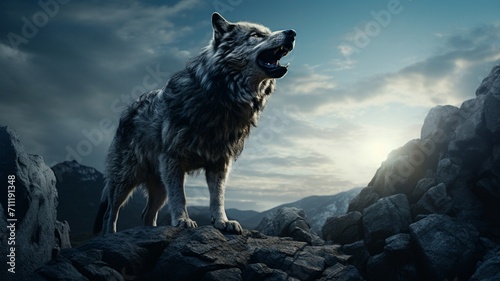 Solitary Gray Wolf Gazing into the Wilderness with a Mysterious Aura - AI-Generative © Being Imaginative