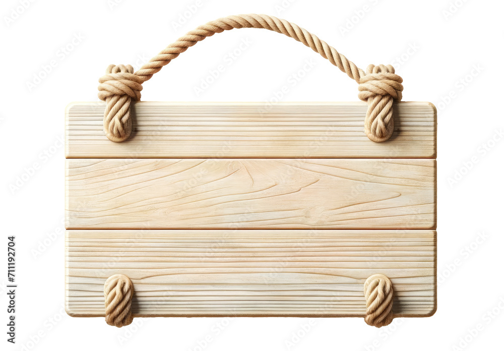 Fototapeta premium Wooden Signboard with Rope Hanger Isolated