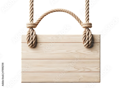 Wooden Signboard with Rope Hanger Isolated