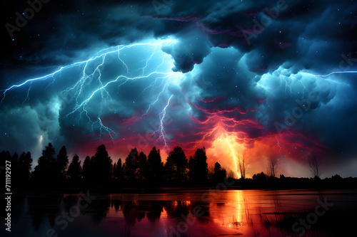Thunderstorms illuminate night skies, captured in mesmerizing Kirlian photography brilliance.
