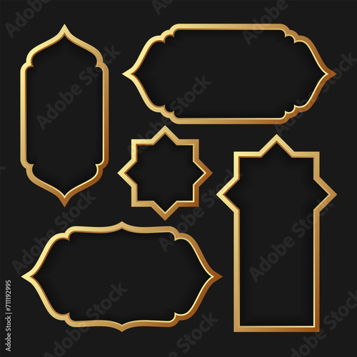 Set of golden islamic frame vector design