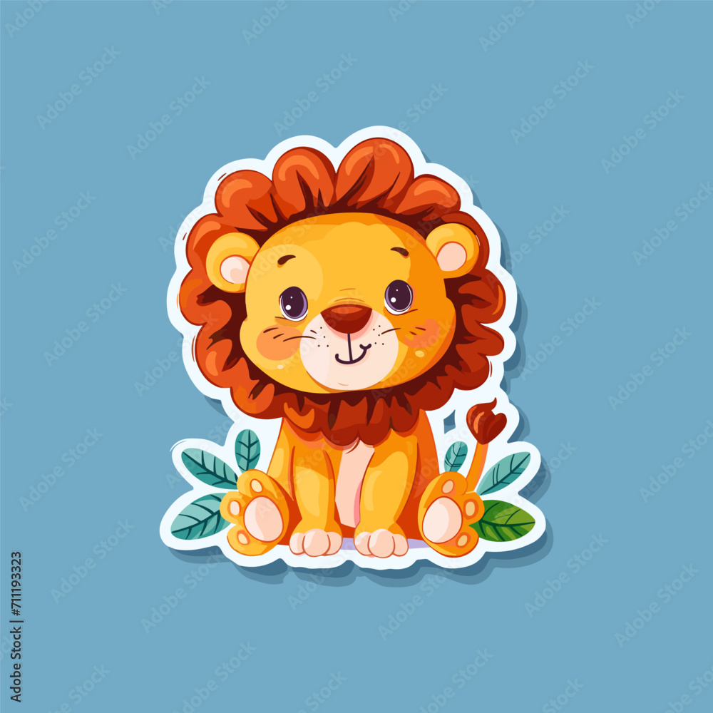 Cute baby lion sticker vector illustration