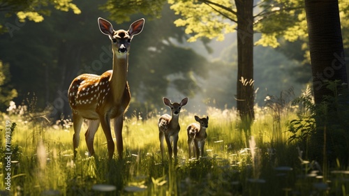Tranquil Scene of Majestic Deer Grazing in a Serene Meadow - AI-Generative © Being Imaginative