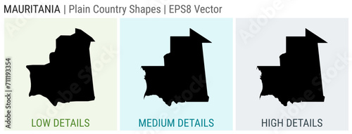 Mauritania - plain country shapes. Low, medium, and high detailed maps of Mauritania. EPS8 Vector illustration.
