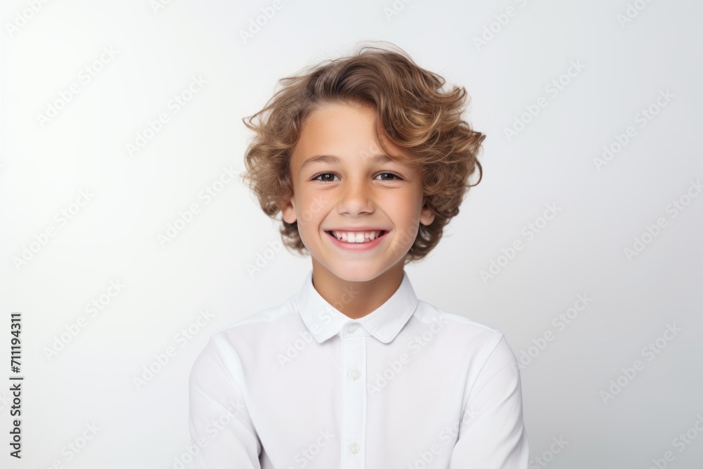 Portrait of a cute smiling little boy in a white shirt on a white background Portrait of a cute smiling little boy in a white shirt on a white background