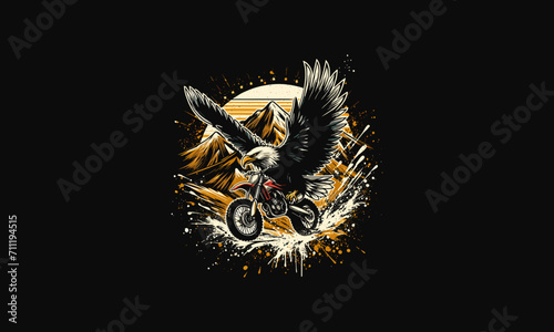 eagle riding motocross on mountain vector artwork design