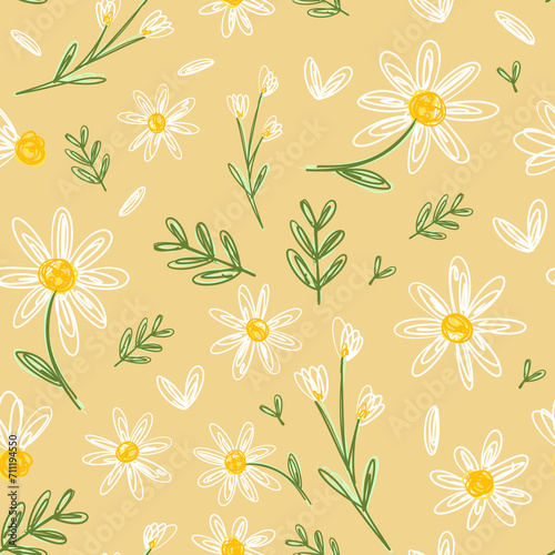 cute daisy hand draw digital art seamless pattern