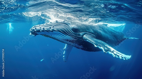 A Baby Humpback Whale Plays Near the Surface in Blue Water © Ahmad-Muslimin