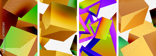 Flying 3d shapes, cubes and other geometric elements background design for wallpaper, business card, cover, poster, banner, brochure, header, website