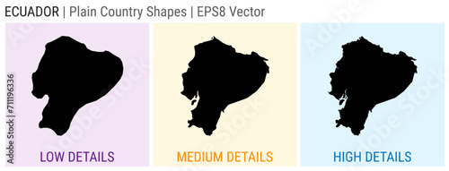 Ecuador - plain country shapes. Low, medium, and high detailed maps of Ecuador. EPS8 Vector illustration.