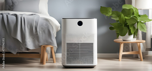 Air purifier in living room for filter and cleaning removing dust PM2.5 HEPA in home, for fresh air and healthy life,Air Pollution Concept photo