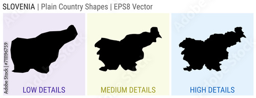Slovenia - plain country shapes. Low, medium, and high detailed maps of Slovenia. EPS8 Vector illustration.