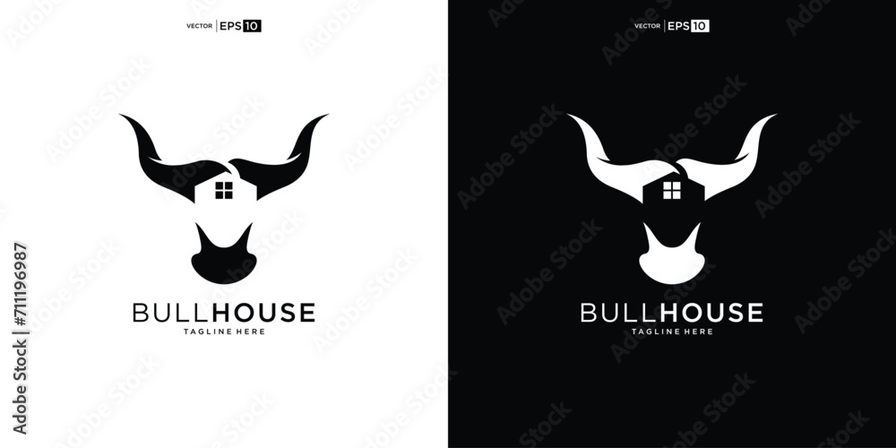 Bull House Logo Design inspiration, brand identity logos vector, modern logo, Logo Designs Vector Illustration Template - obrazy, fototapety, plakaty 