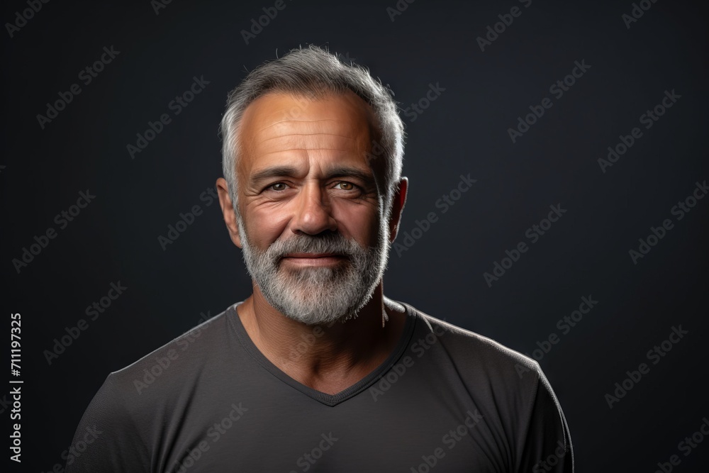 Portrait of a handsome senior man with grey hair and beard.