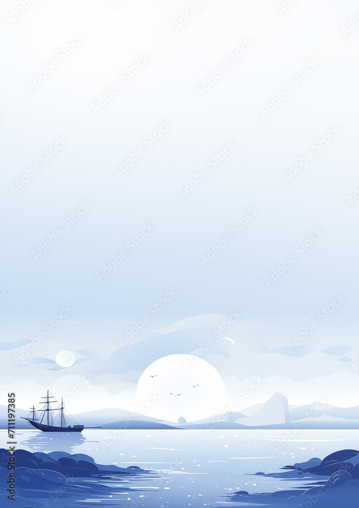moonlit sea with a sailboat 