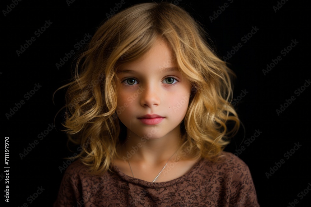Portrait of a beautiful little girl with blond curly hair on a black background Portrait of a beautiful little girl with blond curly hair on a black background