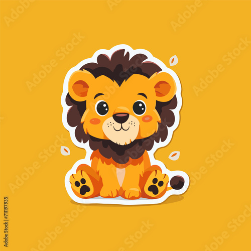 Cute baby lion sticker vector illustration