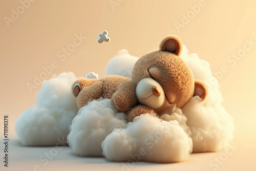 cute cartoon little baby bear sleeps on a cloud photo