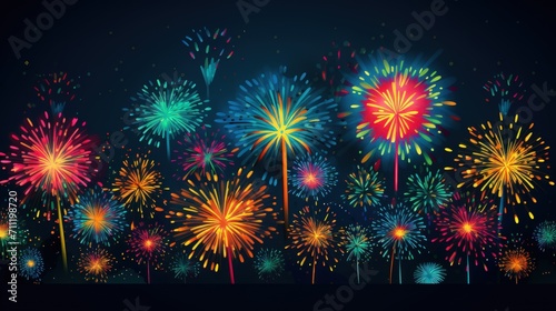 happy 4th july celebration colorful firework banner, generative AI photo
