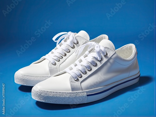sneakers isolated on blue background, different kind. Fashionable stylish sports casual shoes. Creative minimalistic layout with footwear. Advertising for shoe store, blog
