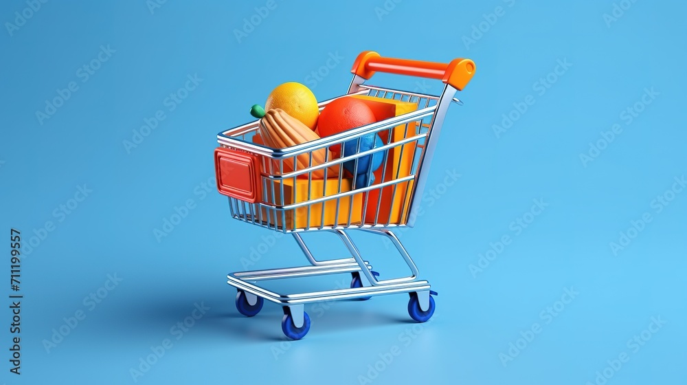 3d Vector Shopping Trolley with Parcel boxes, Shopping Online Concept. generative ai 3d Vector Shopping Trolley with Parcel boxes, Shopping Online Concept. generative ai