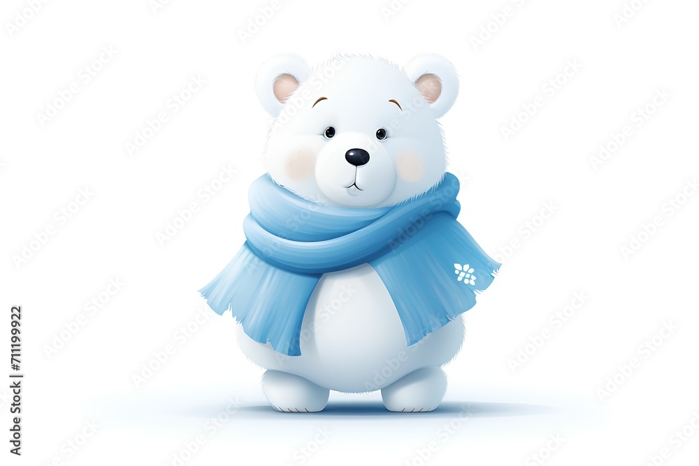 Cute cartoon polar bear in blue scarf isolated on white background. Vector illustration. Cute cartoon polar bear in blue scarf isolated on white background. Vector illustration.