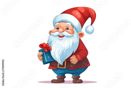 Cartoon Santa Claus character with gift box. Vector illustration isolated on white background. photo