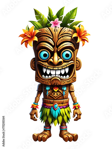 Tiki wooden tribal mascot cartoon character ethnic ornaments design on transparent background