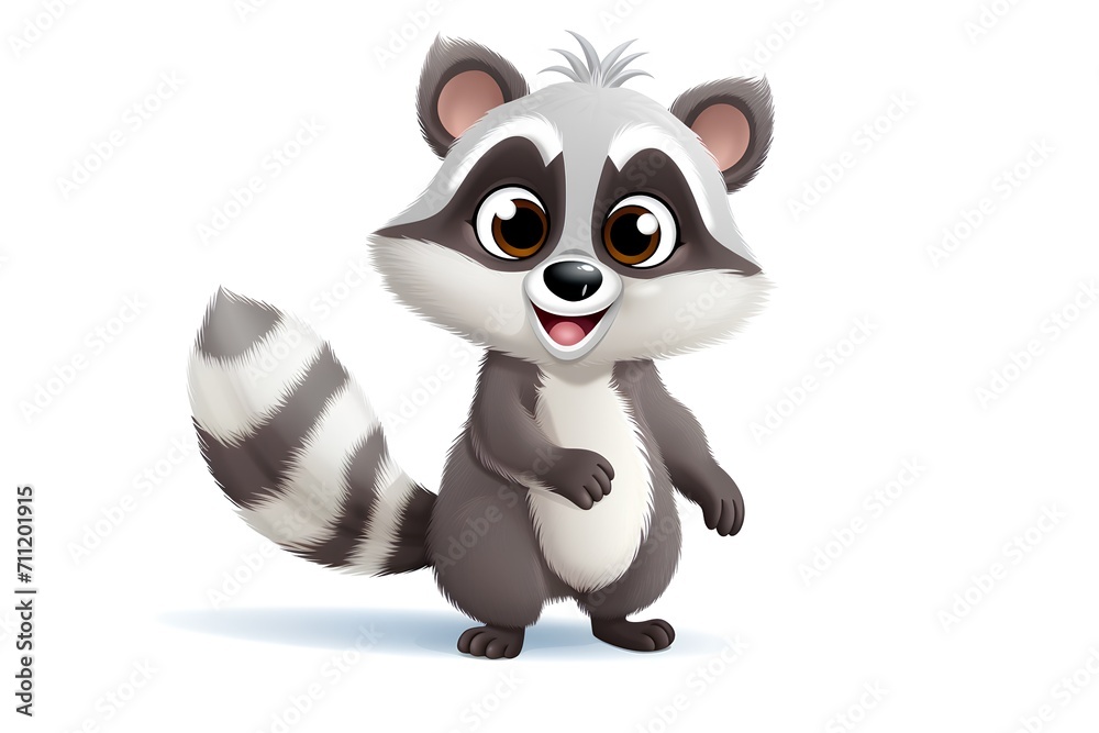 Fototapeta premium Cute raccoon cartoon character isolated on white background. Vector illustration.