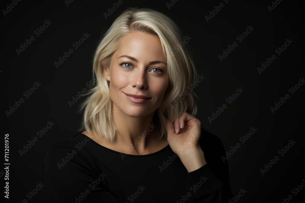 Portrait of a beautiful young blonde woman on a black background. Portrait of a beautiful young blonde woman on a black background.