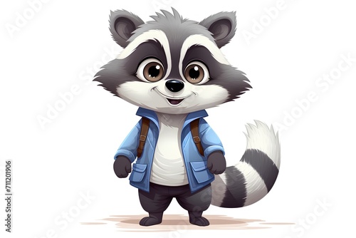 Vector illustration of Cute cartoon raccoon with backpack on white background